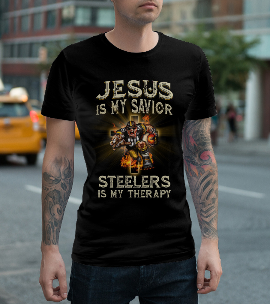 Jesus Is My Savior Steelers Is My Therapy Pittsburgh Steelers Nfl Mascot God T-Shirt