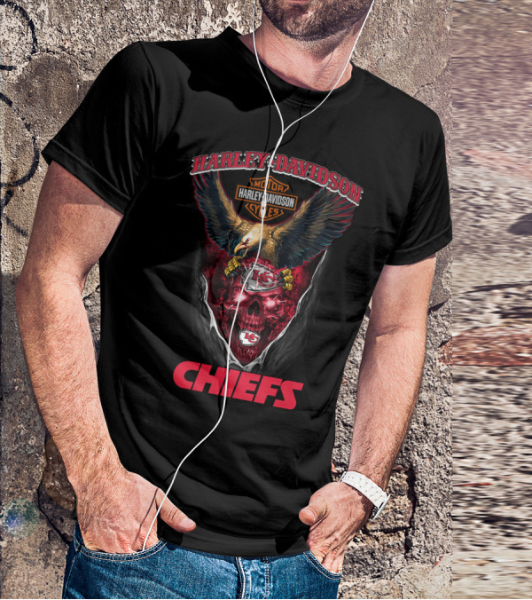 Harley Davidson Motor Cycles Chiefs Kansas City Nfl Eagles Skull T-Shirt