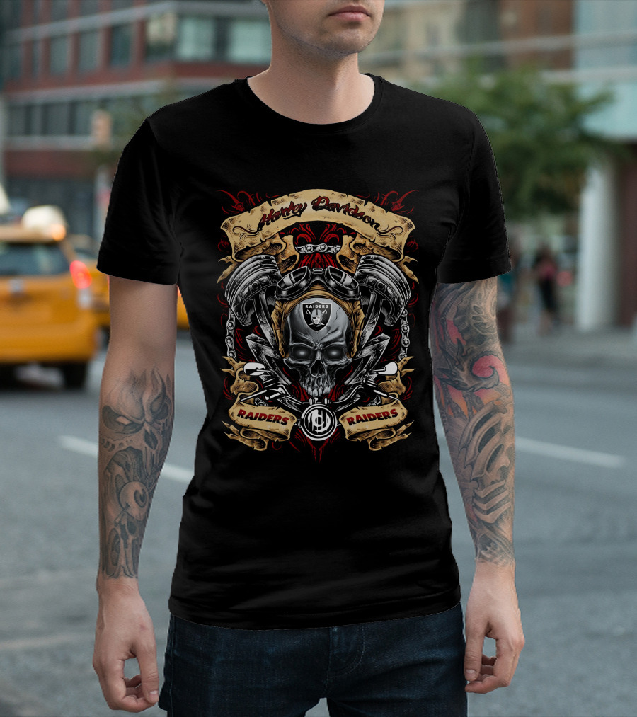 Las Vegas Raiders Nfl Harley Davidson Skull Raiders T-Shirt