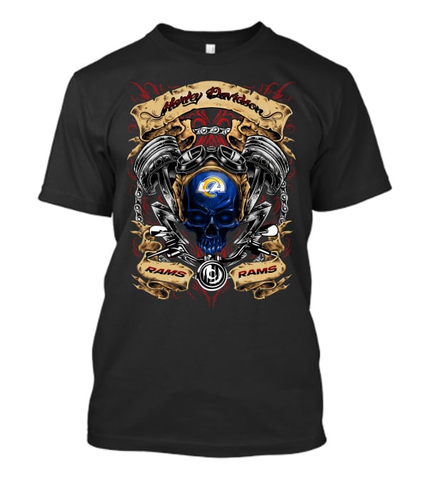 Harley Davidson Los Angeles Rams Nfl Skull Motif Rams Rams T-Shirt