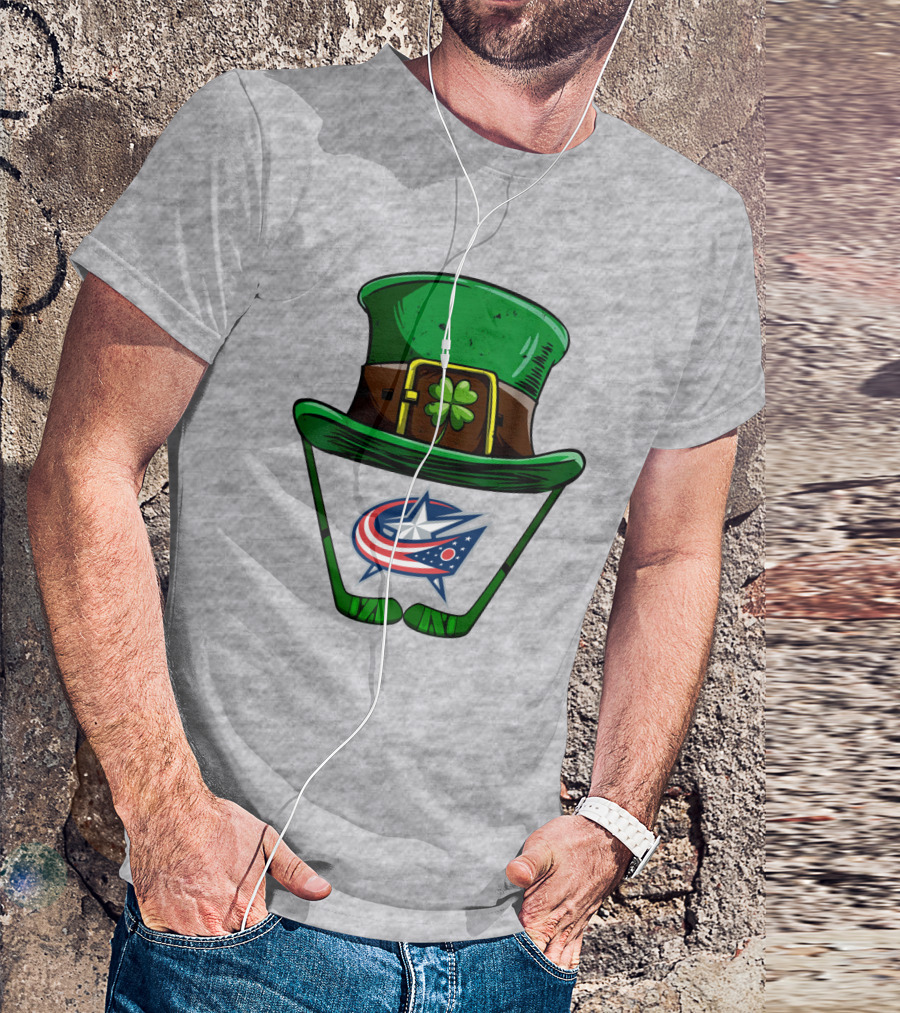 Columbus Blue Jackets St. Patrick's Day Shamrock Hat Hockey Sticks T-Shirt