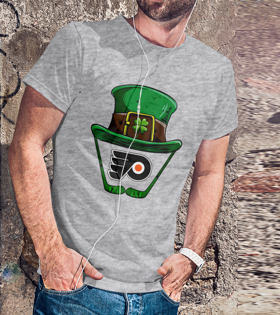 Philadelphia Flyers St. Patrick's Day Hockey Hat And Shamrock T-Shirt