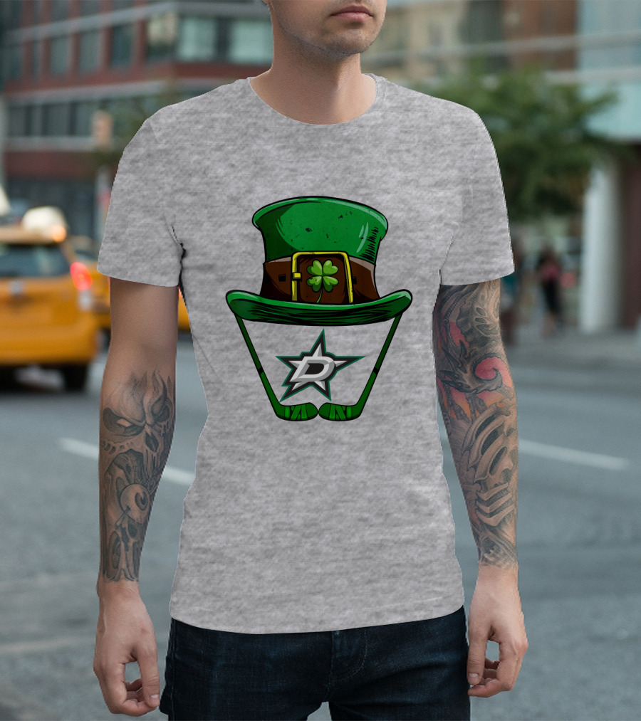Dallas Stars Clover Hat With Hockey Sticks And Shamrock T-Shirt