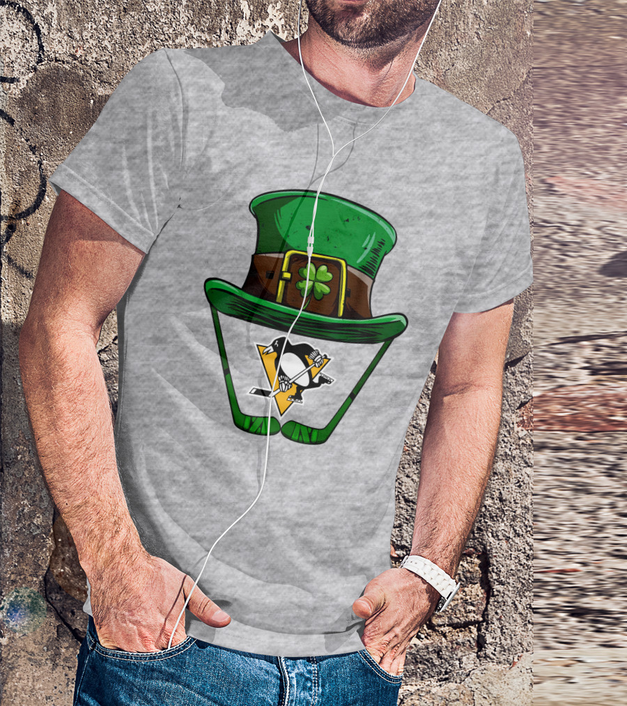 Pittsburgh Penguins St. Patrick's Day Shamrock Hat Hockey T-Shirt