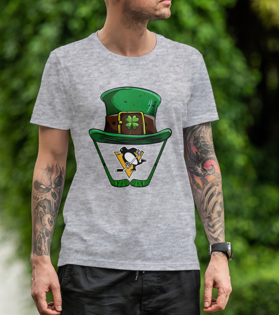 Pittsburgh Penguins St. Patrick's Day Shamrock Hat Hockey T-Shirt