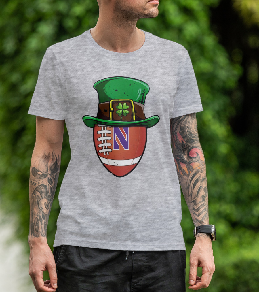 Northwestern Wildcats Football Shamrock Hat T-Shirt