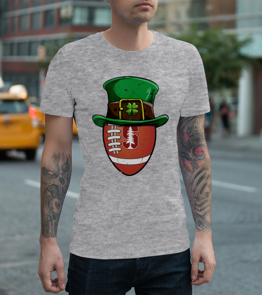 Stanford Cardinal Football St Patrick's Hat Clover Football T-Shirt