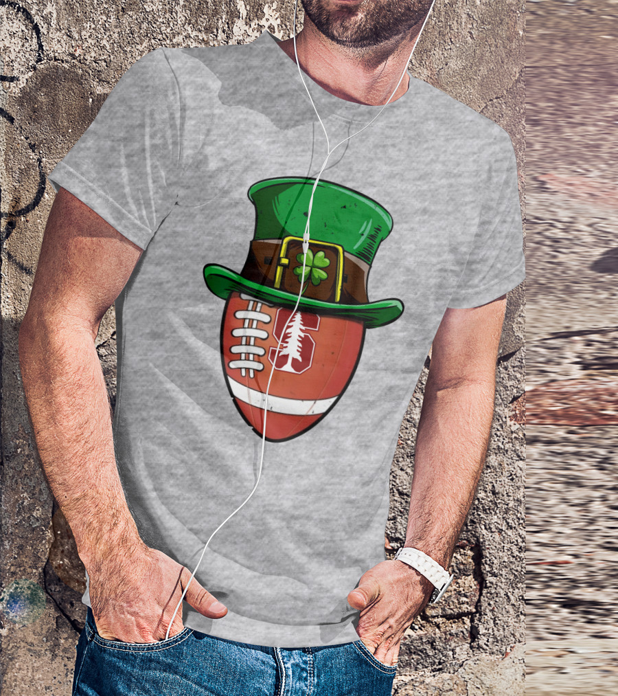 Stanford Cardinal Football St Patrick's Hat Clover Football T-Shirt