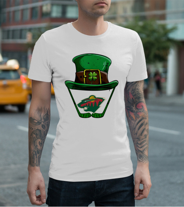 Minnesota Wild St. Patrick's Day Hockey Shamrock Hat T-Shirt