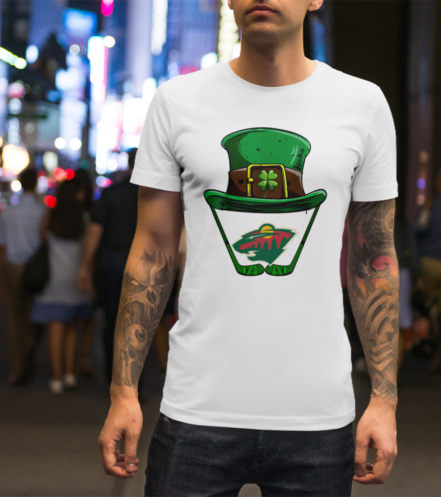 Minnesota Wild St. Patrick's Day Hockey Shamrock Hat T-Shirt