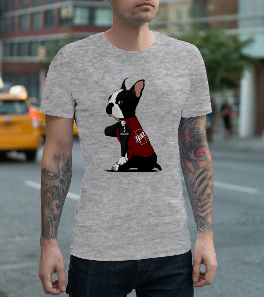 Mississippi State Bulldogs Love Boston Terrier in Jersey T-Shirt