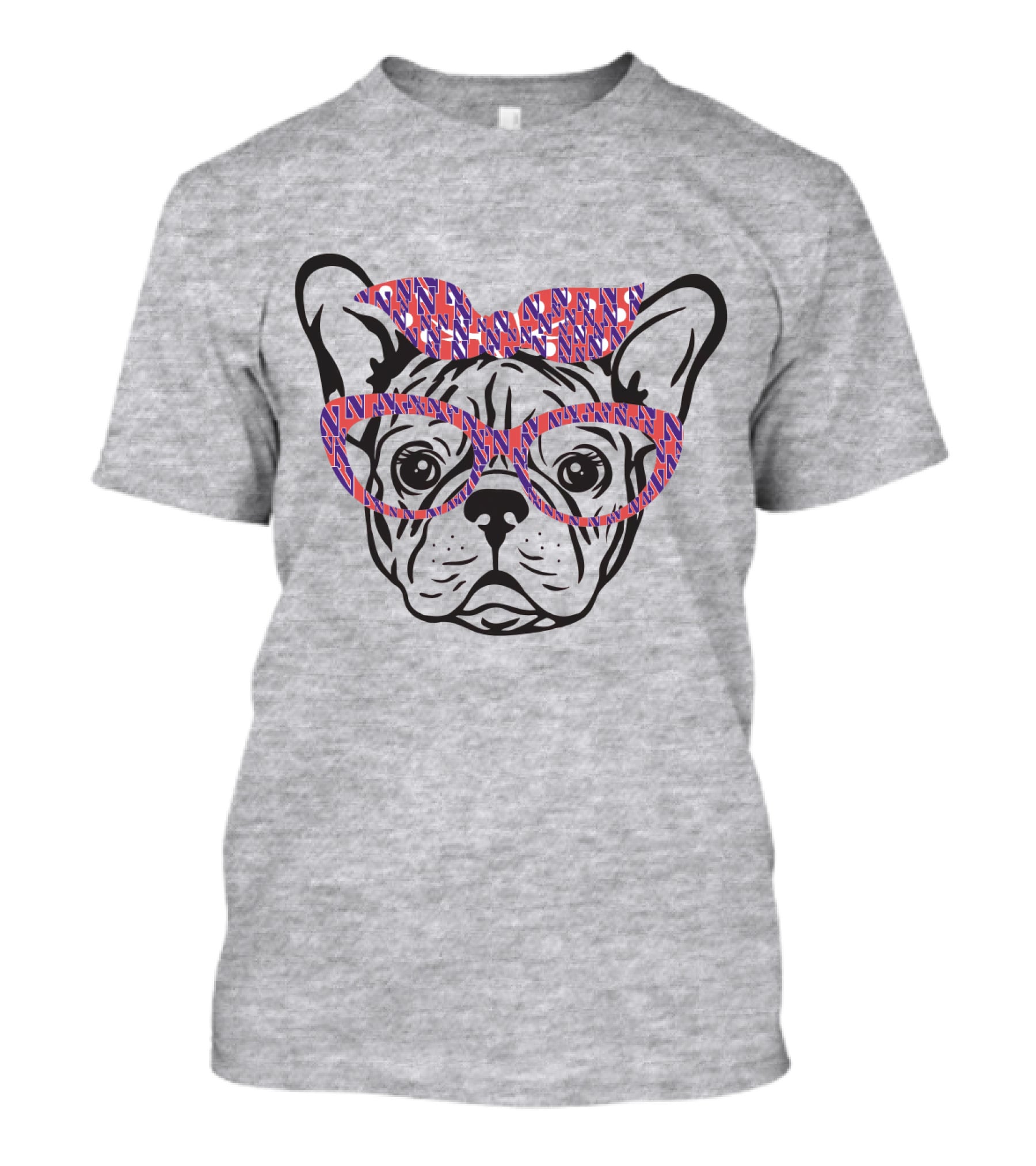 Bulldog With Northwestern Wildcats Pattern Glasses And Bow T-Shirt