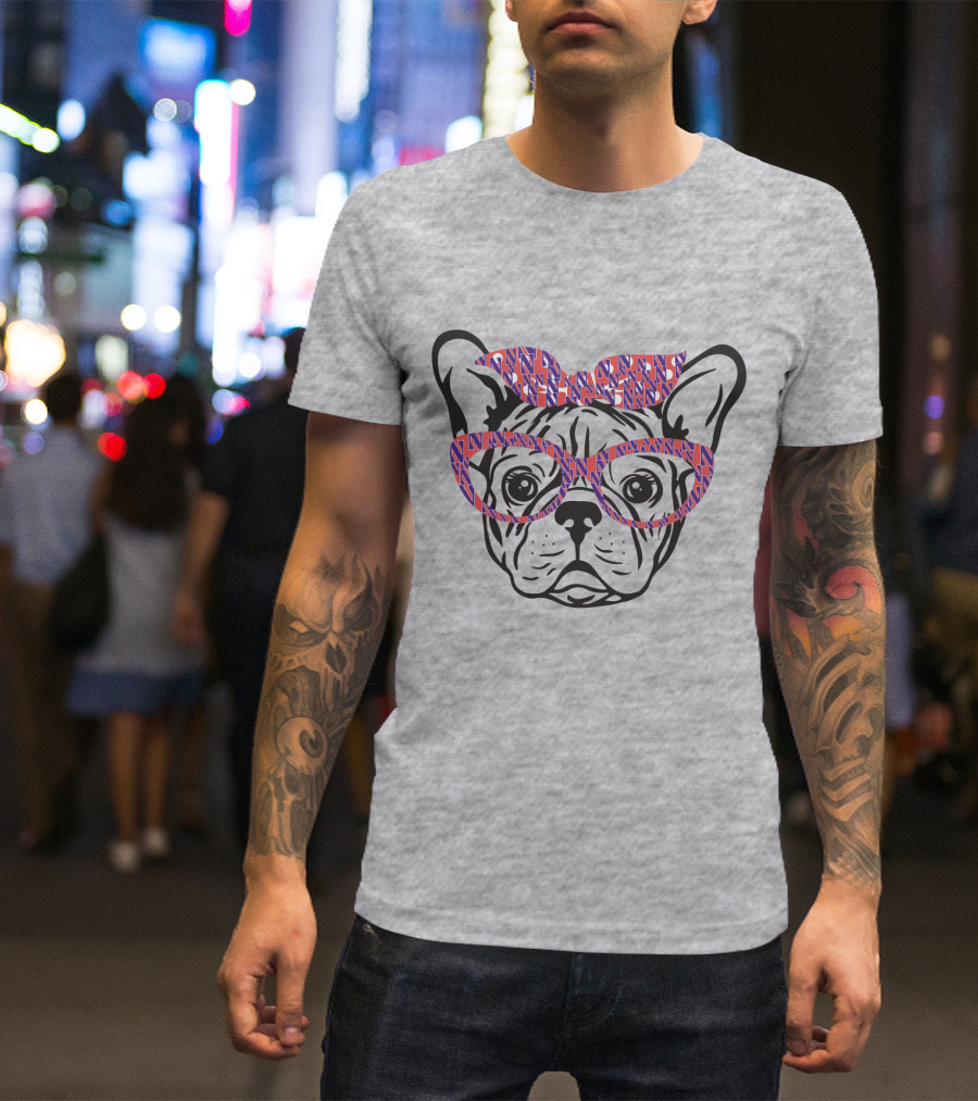 Bulldog With Northwestern Wildcats Pattern Glasses And Bow T-Shirt