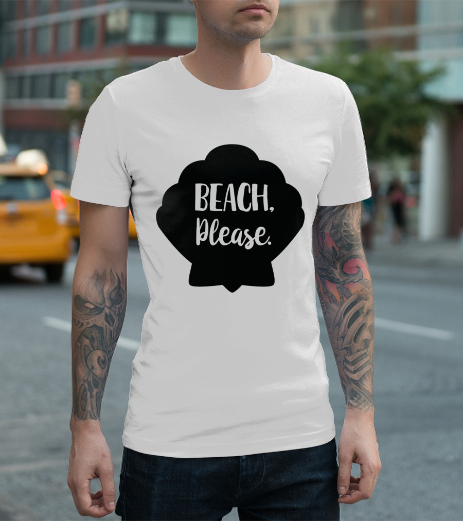 Beach Please Shell Silhouette Playful Typography T-Shirt