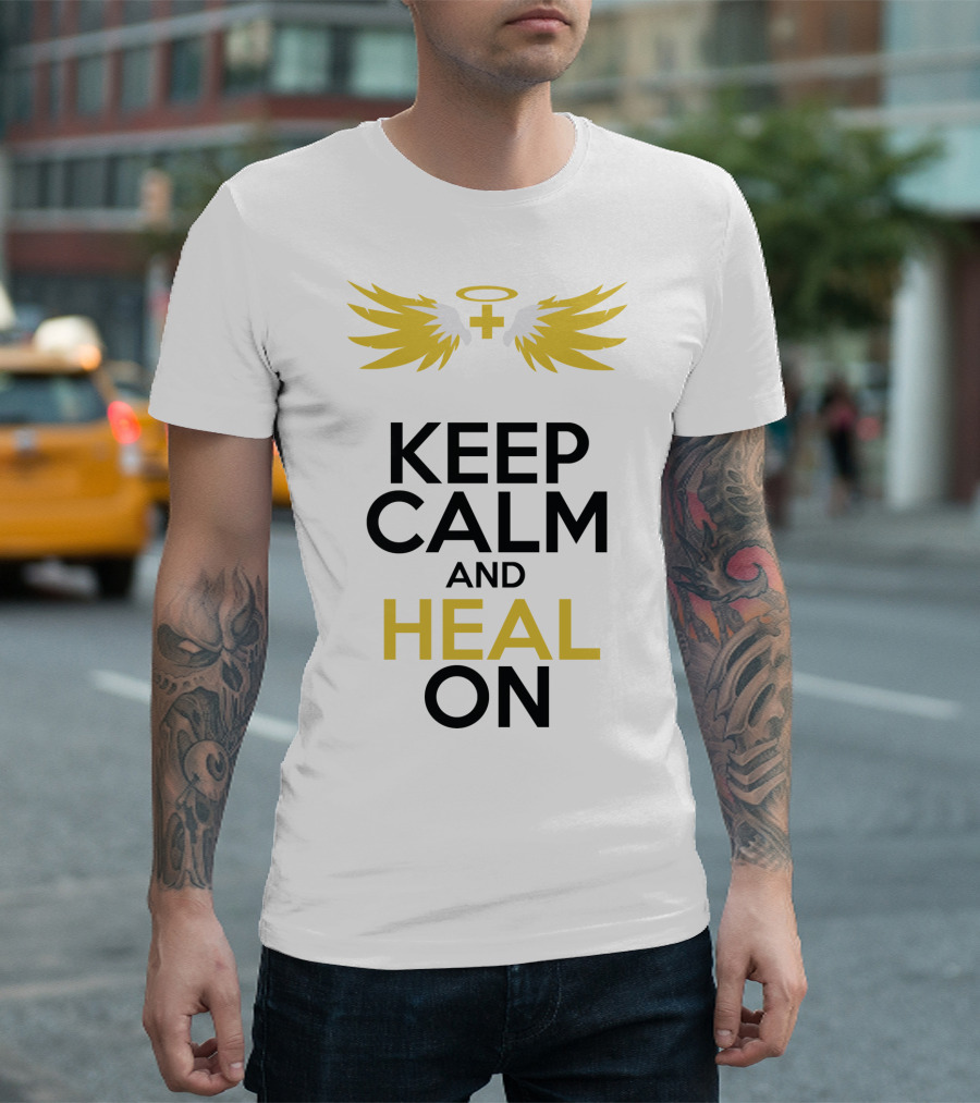 Keep Calm and Heal On Angel Wings Halo Cross T-Shirt