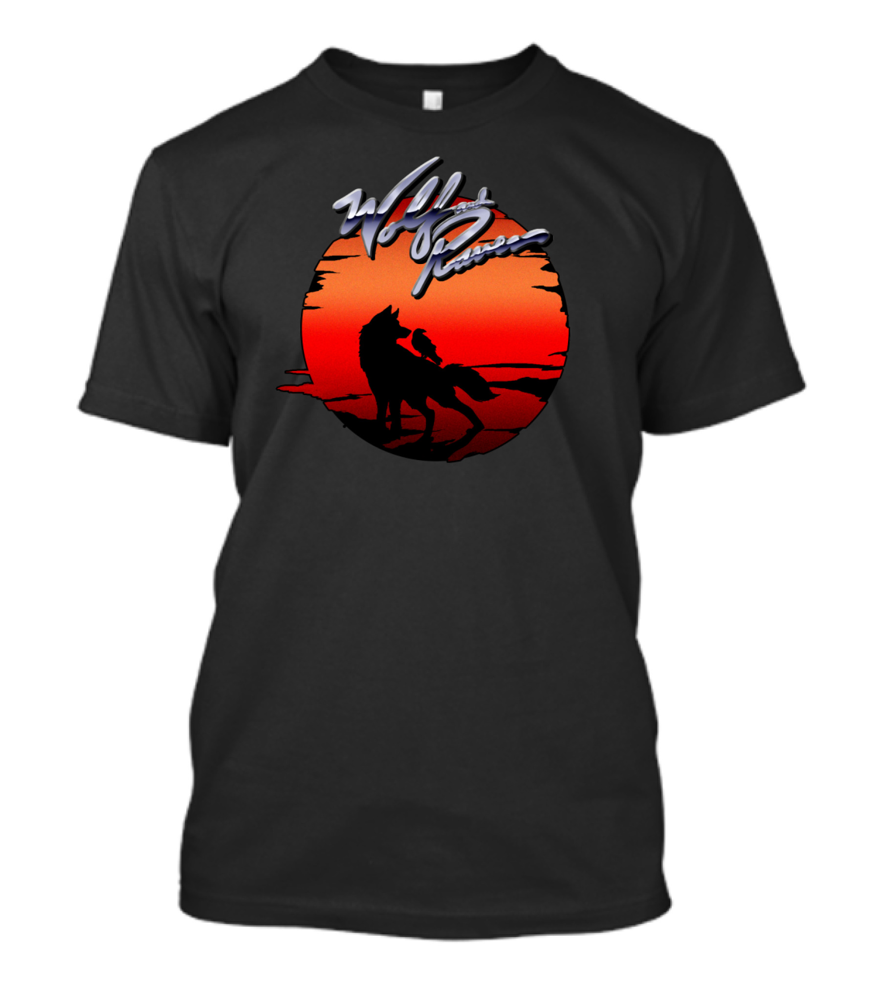 Wolf And Raven Silhouette Against Vibrant Sunset T-Shirt
