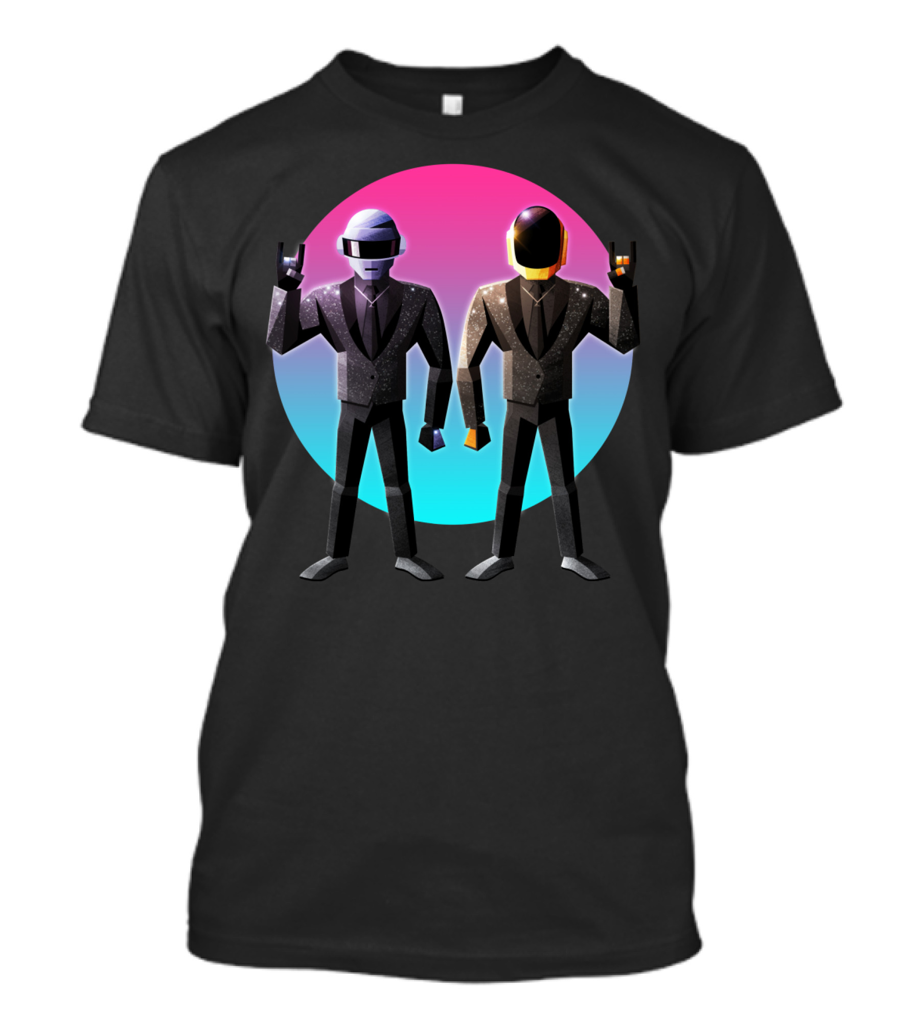 Daft Punk Robot Rock Duo With Helmets And Suits In Retro Gradient Circle T-Shirt