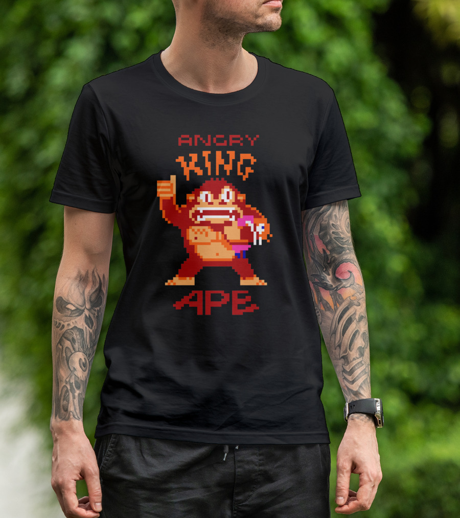 Angry King Ape Retro Style Pixel Art Character T-Shirt