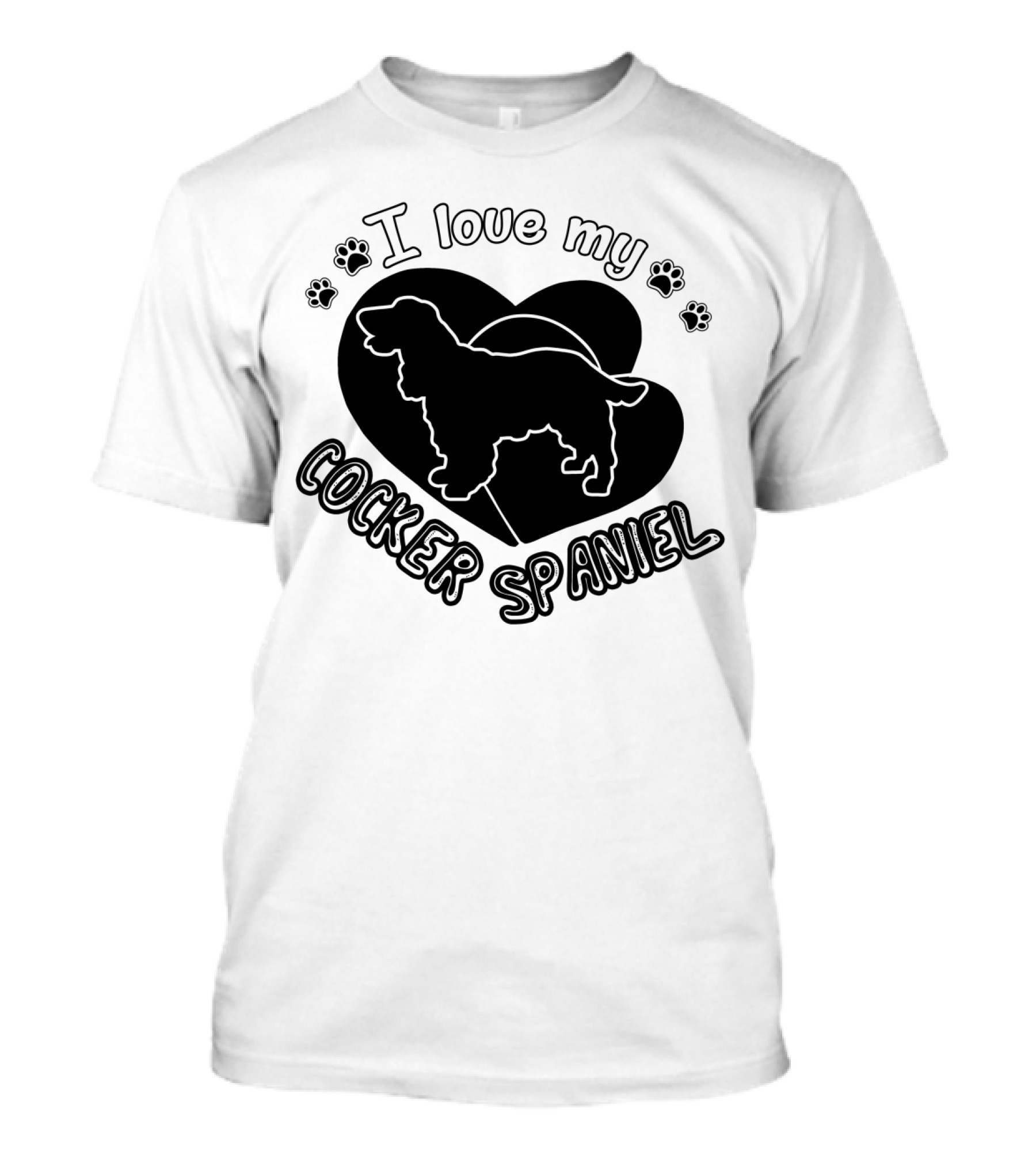I Love My Cocker Spaniel Heart Silhouette With Paw Prints T-Shirt