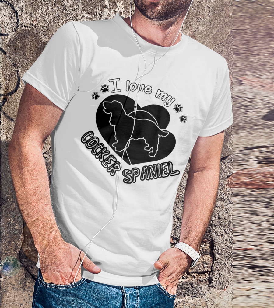 I Love My Cocker Spaniel Heart Silhouette With Paw Prints T-Shirt