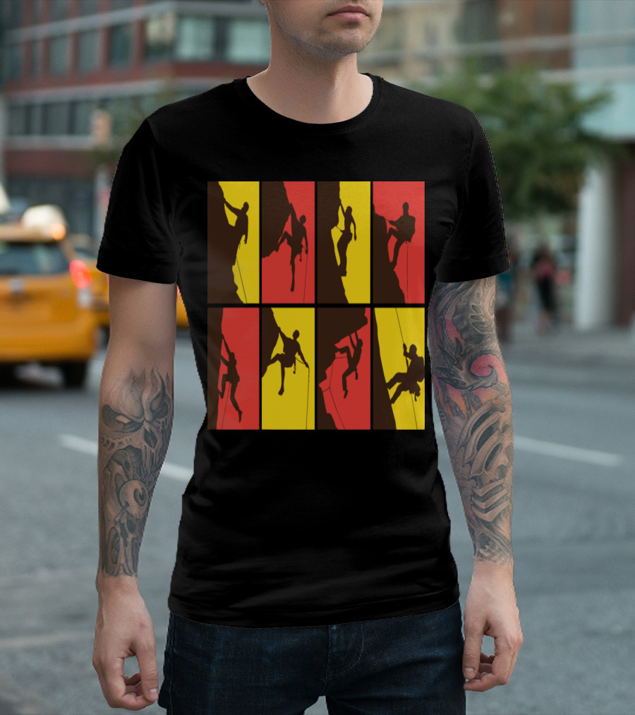 Mountain Climber Silhouette Panel Artwork Set T-Shirt