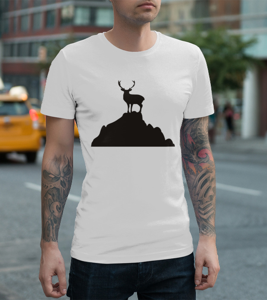Deer Silhouette on Mountain Top Dark T-Shirt