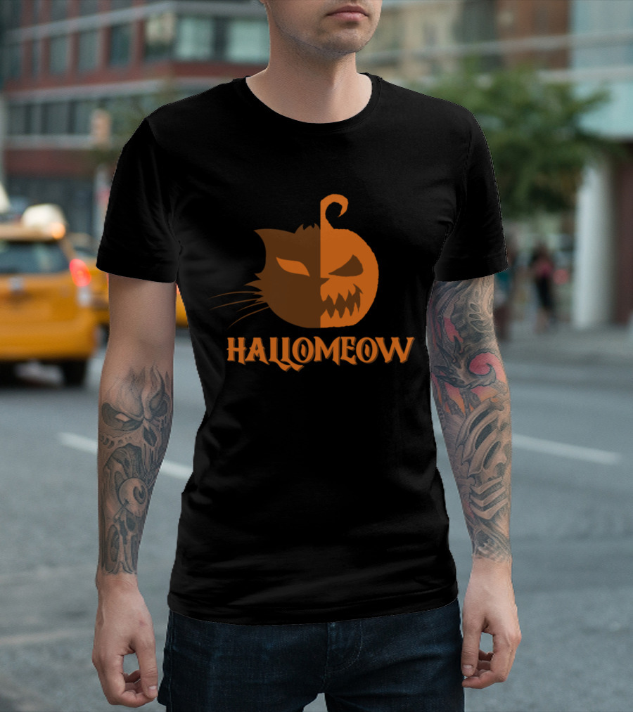 Hallomeow Cat Pumpkin Eyes T-Shirt