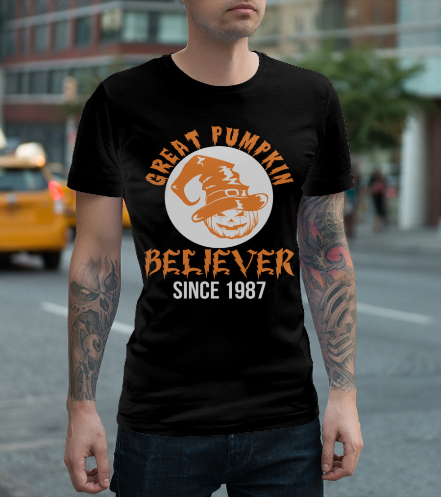 Great Pumpkin Believer Since 1987 Halloween Jack-O'-Lantern Hat T-Shirt