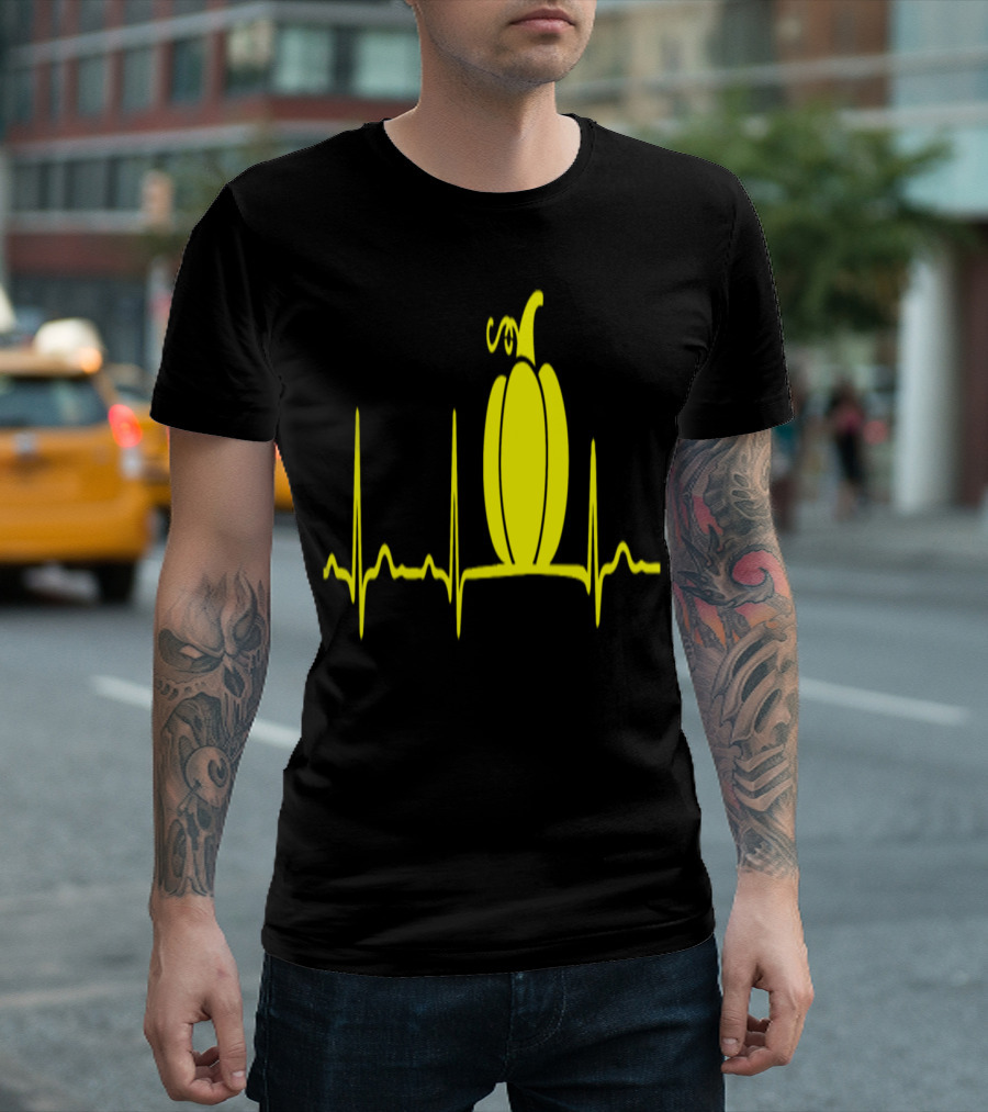 GIFT ECG PUMPKIN YELLOW HALLOWEEN HEARTBEAT T-Shirt
