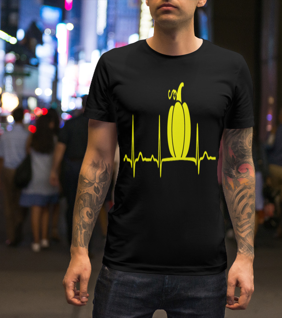 GIFT ECG PUMPKIN YELLOW HALLOWEEN HEARTBEAT T-Shirt