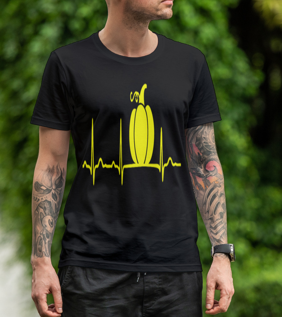GIFT ECG PUMPKIN YELLOW HALLOWEEN HEARTBEAT T-Shirt