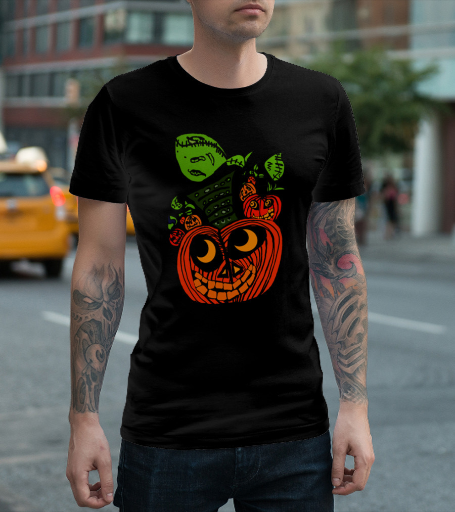 Halloween Pumpkin Stacking Patchwork Style Faces T-Shirt