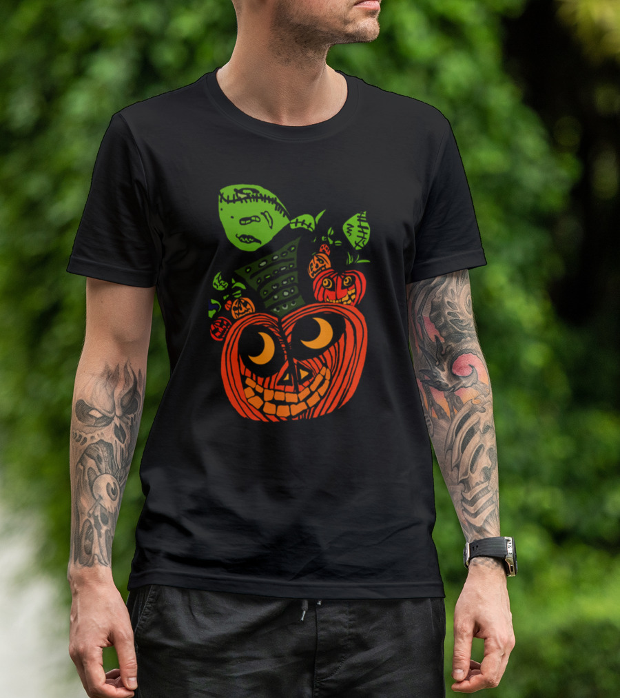 Halloween Pumpkin Stacking Patchwork Style Faces T-Shirt