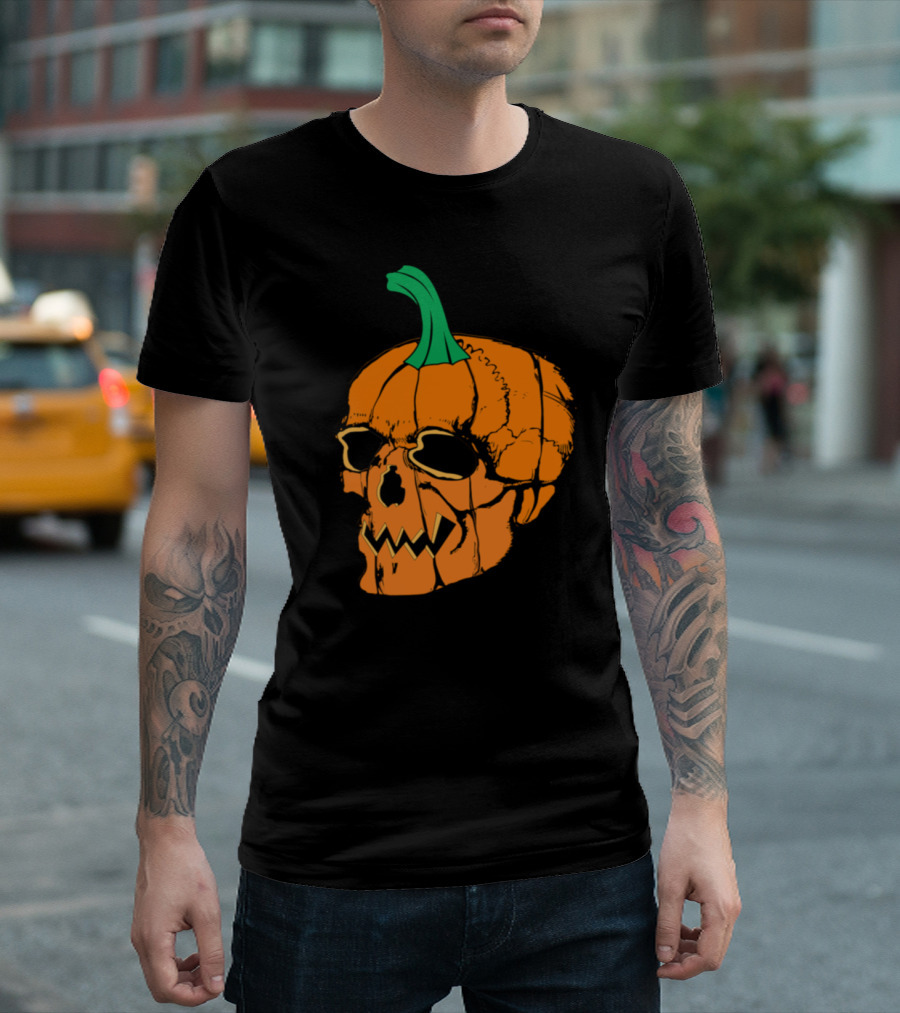 Skull Pumpkin Halloween Mashup T-Shirt