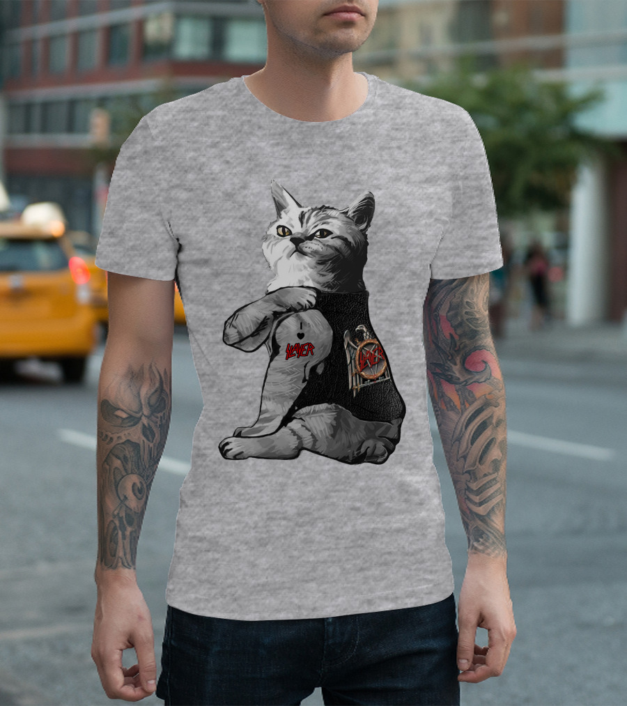 Cat Wearing Iconic Slayer Logo Vest T-Shirt