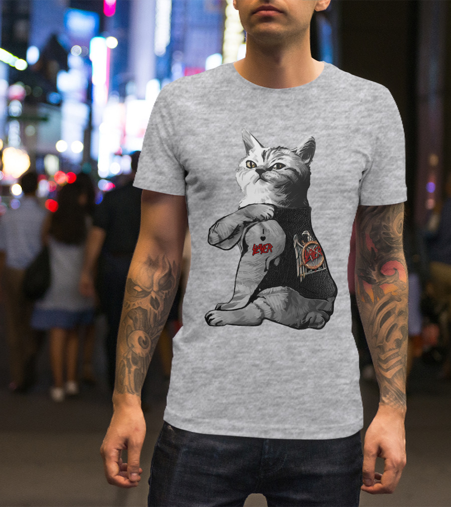 Cat Wearing Iconic Slayer Logo Vest T-Shirt