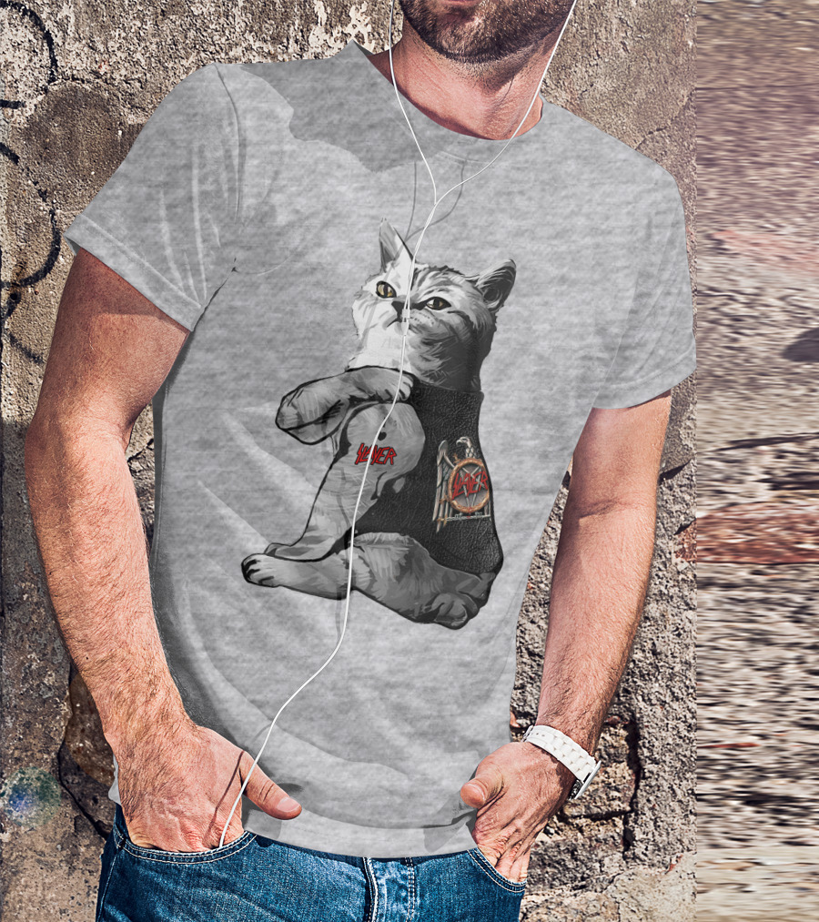 Cat Wearing Iconic Slayer Logo Vest T-Shirt