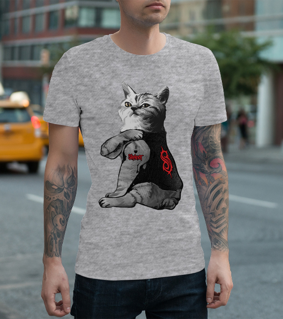 Slipknot Cat With Logo And Heart Tattoo T-Shirt