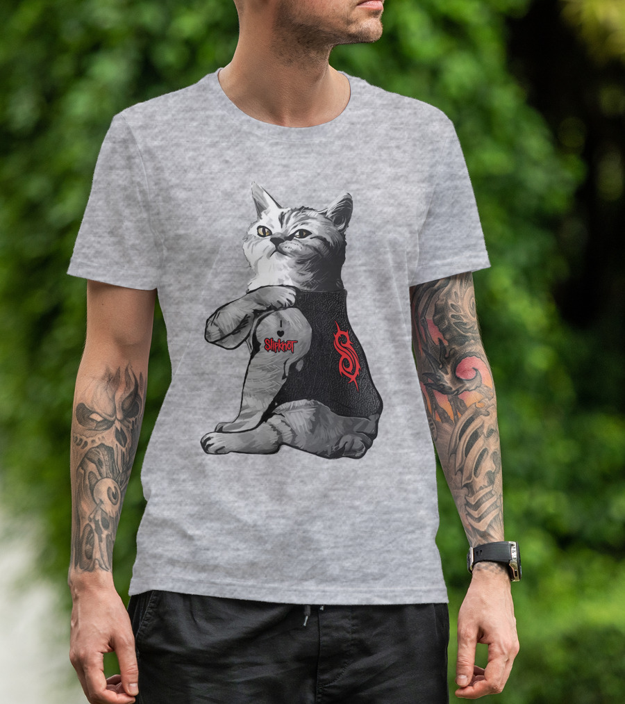 Slipknot Cat With Logo And Heart Tattoo T-Shirt