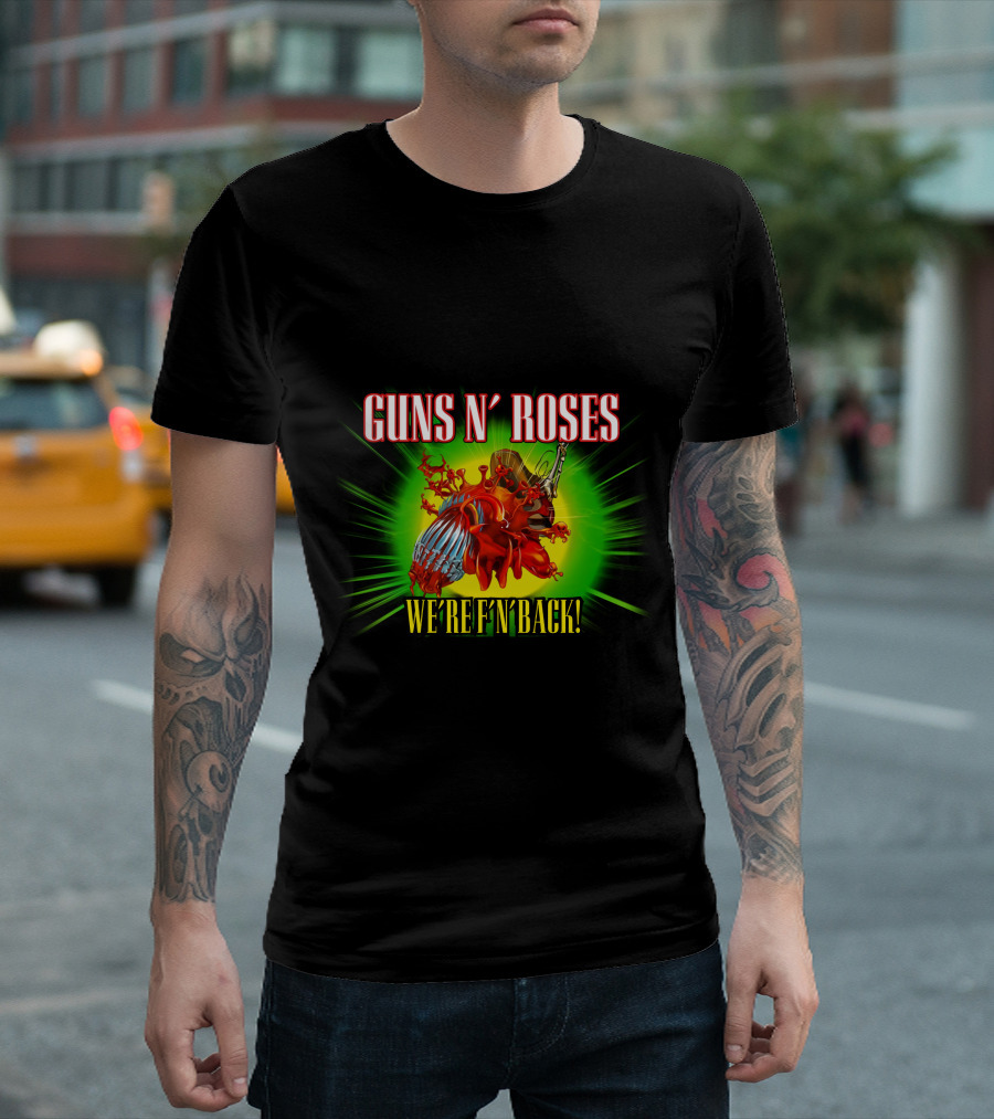Guns N' Roses We're F'n Back Heart and Guns Burst T-Shirt