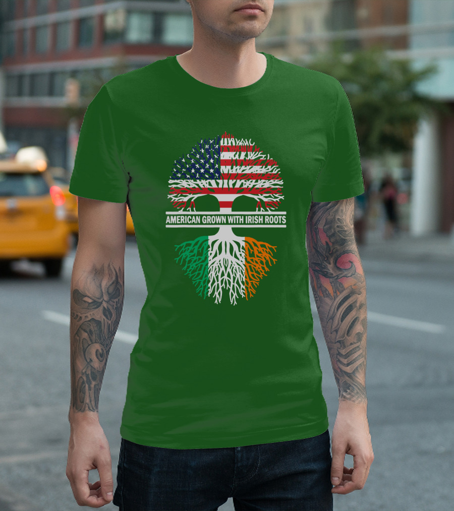 American Grown With Irish Roots Flag Tree T-Shirt