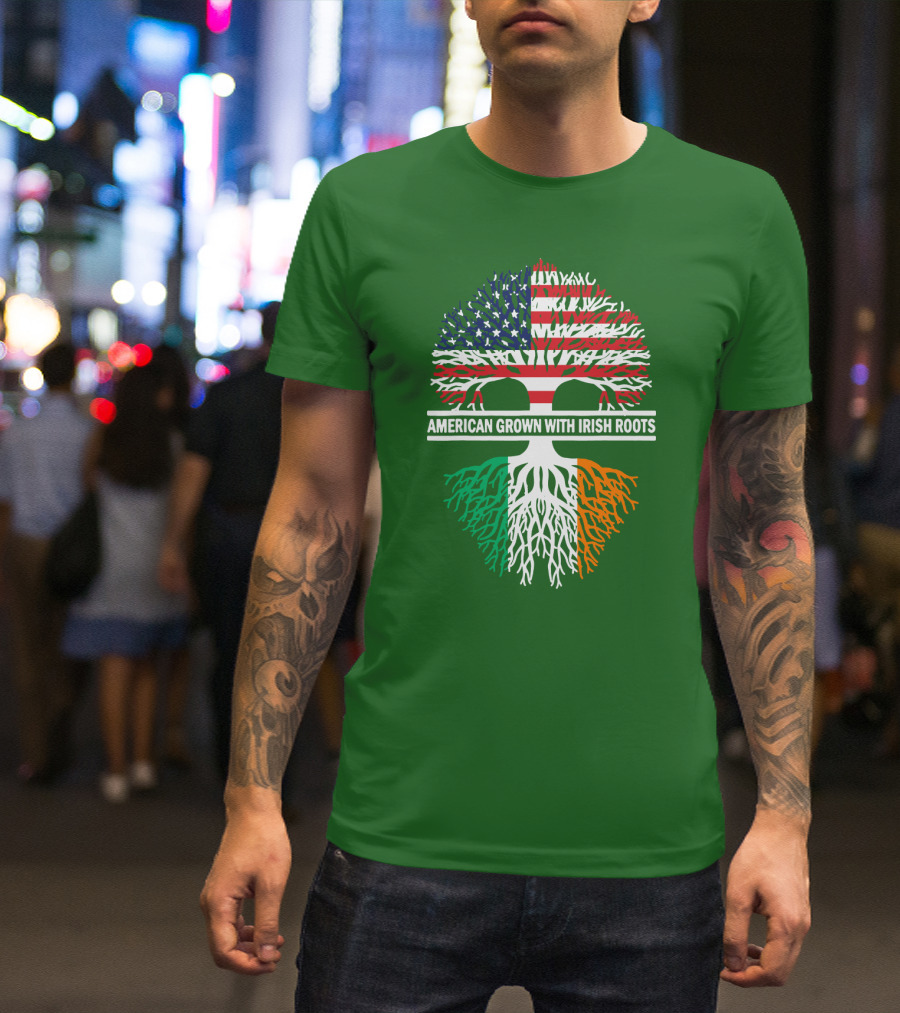 American Grown With Irish Roots Flag Tree T-Shirt