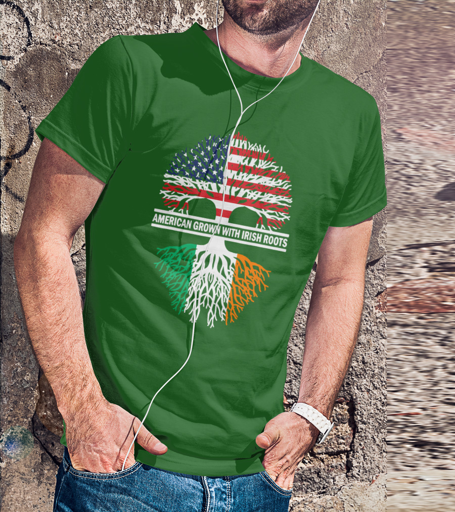 American Grown With Irish Roots Flag Tree T-Shirt