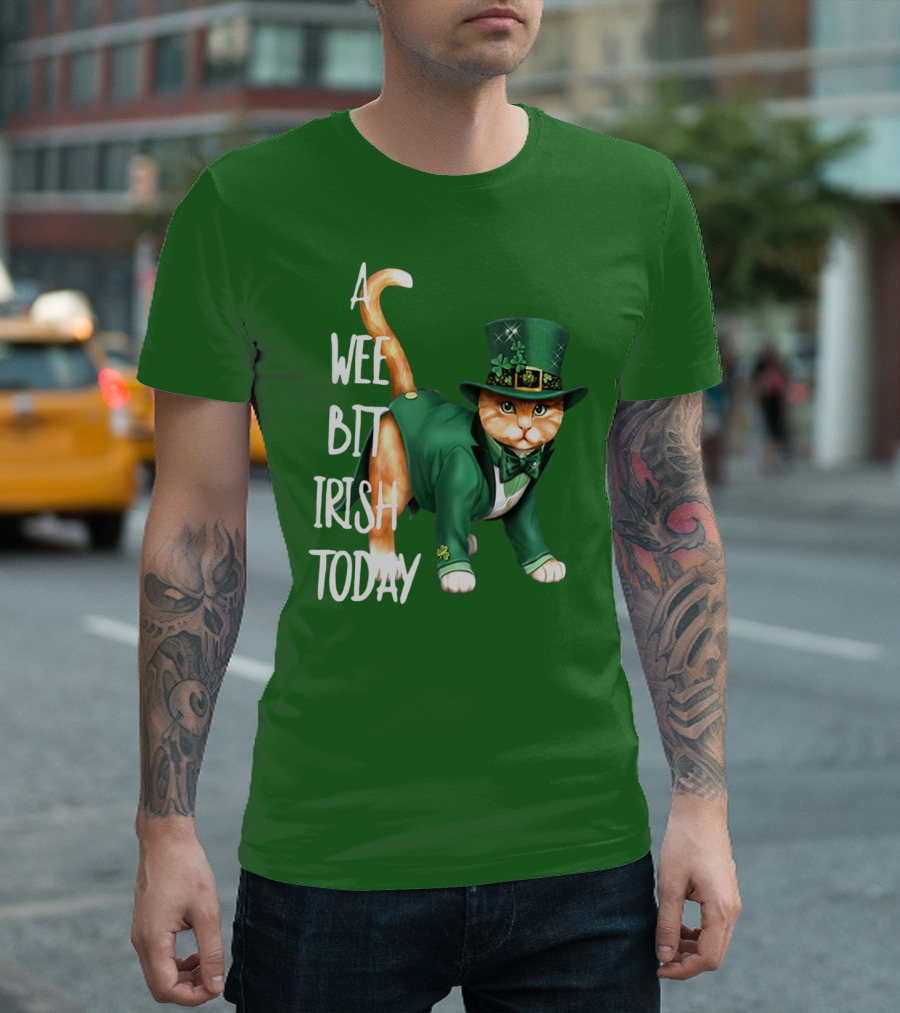 A Wee Bit Irish Today Cat in Green Suit and Leprechaun Hat T-Shirt