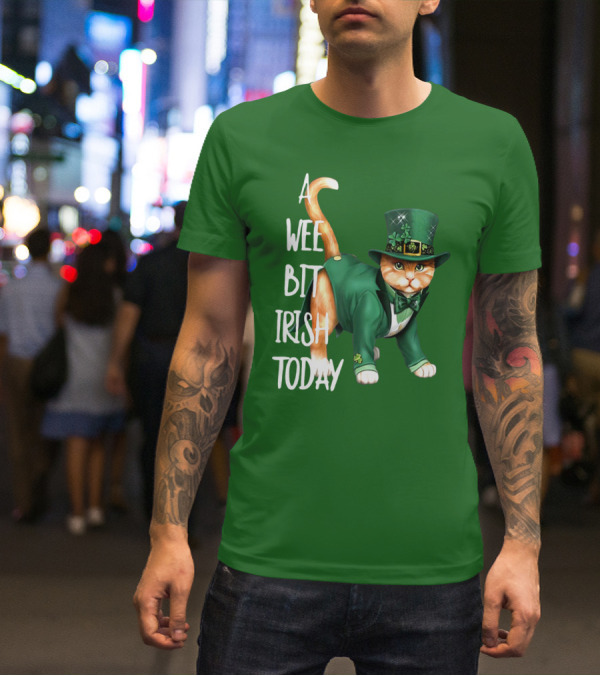 A Wee Bit Irish Today Cat In Green Suit And Leprechaun Hat T-Shirt