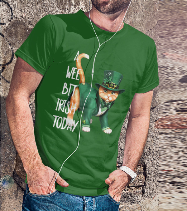 A Wee Bit Irish Today Cat In Green Suit And Leprechaun Hat T-Shirt