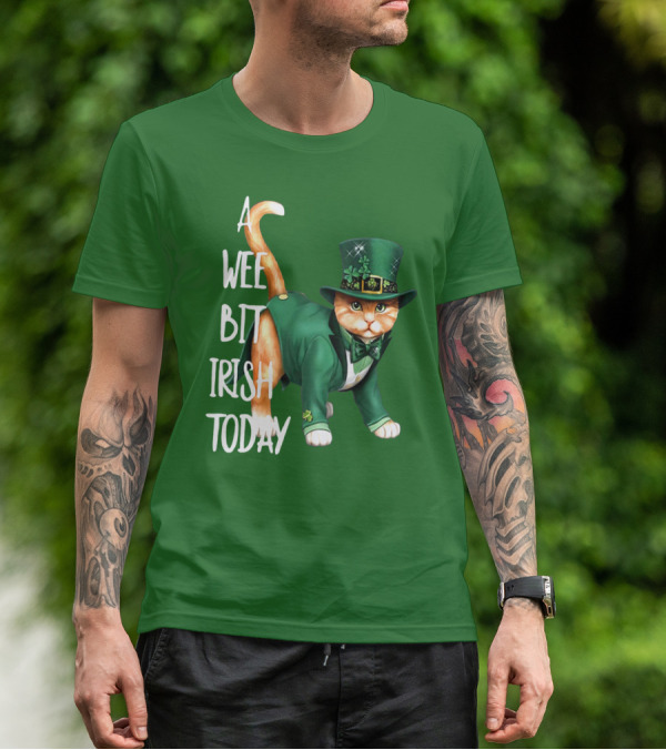 A Wee Bit Irish Today Cat In Green Suit And Leprechaun Hat T-Shirt