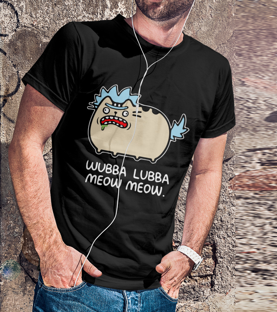 Rick And Morty Pusheen Wubba Lubba Meow Meow Cute Mashup T-Shirt