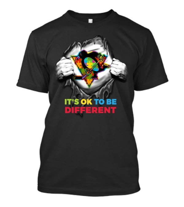 It's Ok To Be Different Autism Nhl 23 Puzzle Penguin T-Shirt