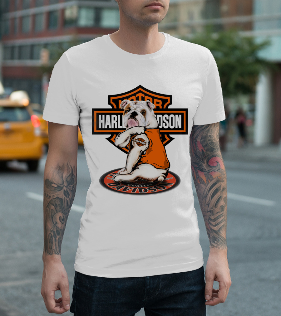 Harley Davidson Motorcycles Bulldog Emblem Orange Vest T-Shirt